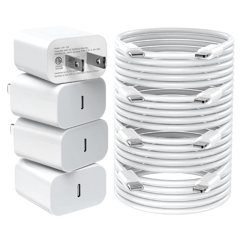 Fast Charger Iphone，[Apple Mfi Certified] 20W PD USB C Wall Charger 4 Pack with 6FT Fast Charging Cable - Fast Charger for Iphone 14/14 Pro Max/13/13 Pro/12/12 Pro/11/11 Pro/Xs, Ipad