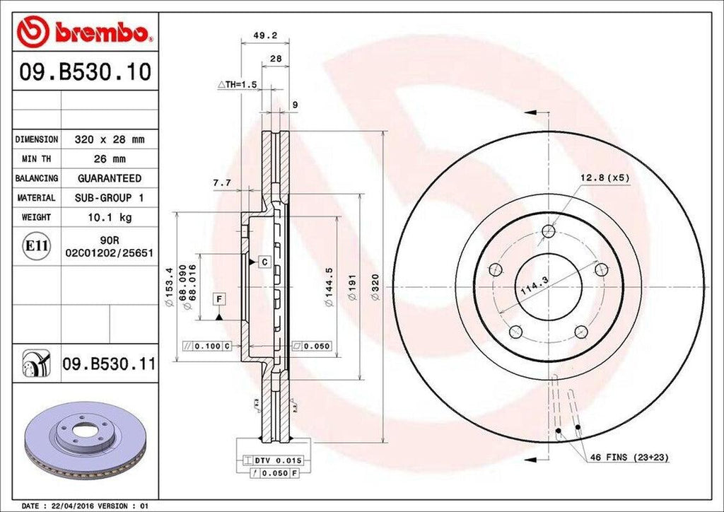 Front Disc Brake Rotor for Q70, Q70L, QX70, QX50, EX35, Murano (09.B530.11)