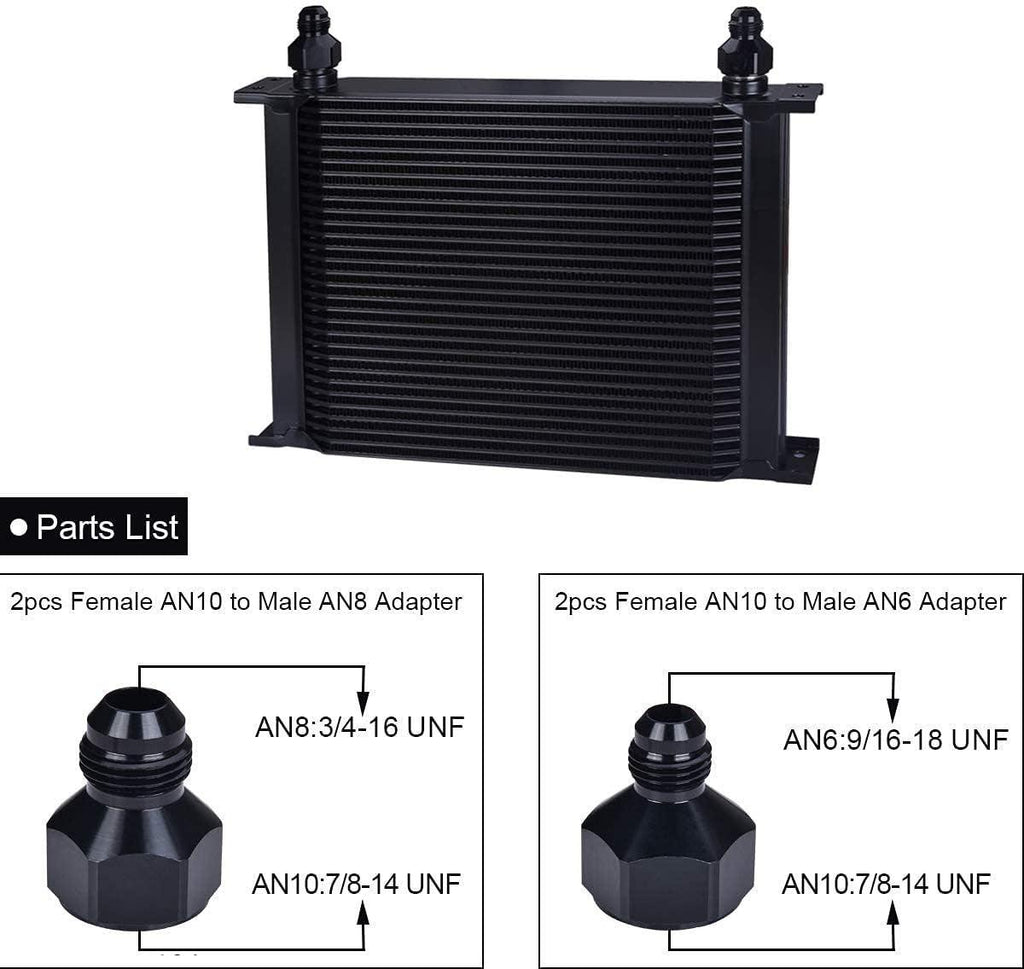 30 Row AN10-10AN Stacked Plate Oil Cooler 6AN 8AN Adapter Universal Engine Transmission Bundle with 6AN 3/8" Fuel Line Hose Fitting Kit Braided Nylon Stainless Steel Oil Gas CPE 20FT Black