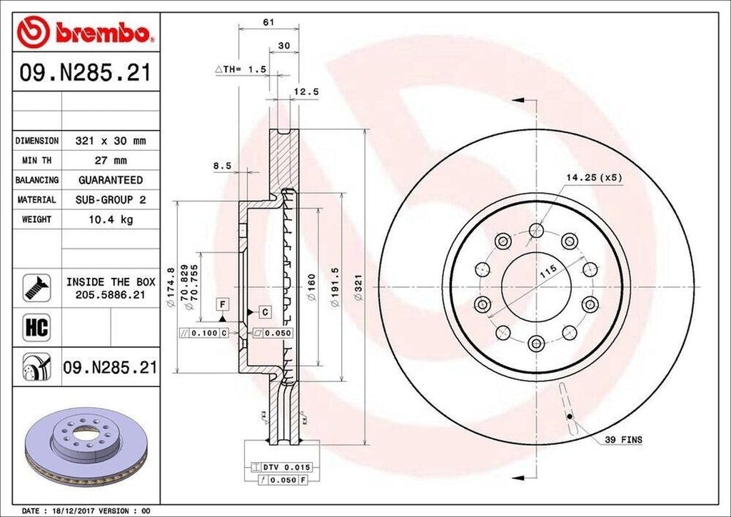 Brembo Front Disc Brake Rotor for 13-18 ATS (09.N285.21)