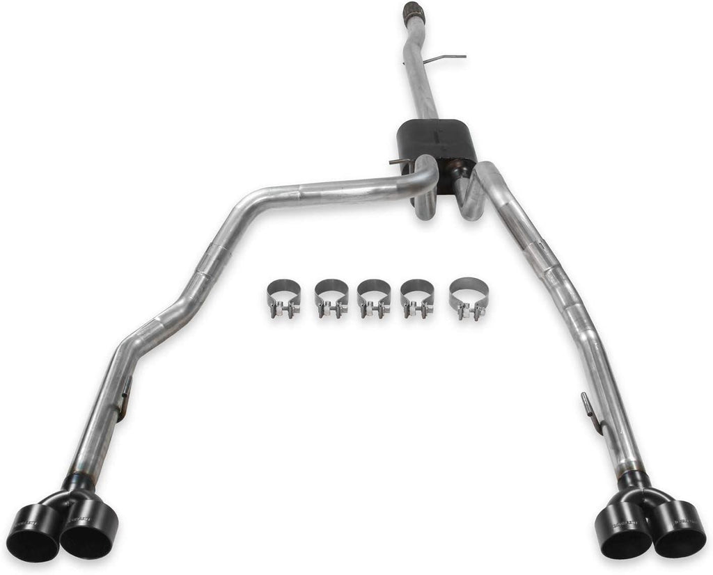 817895 American Thunder Cat Back Exhaust System Dual Rear Exit Incl. 3 In. Tubing/Super 40 Series Muffler/4 In. Logo Black Coated Tips American Thunder Cat Back Exhaust System