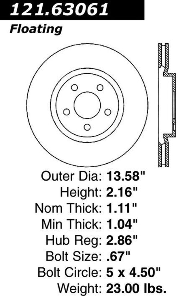 Centric Front Disc Brake Rotor for 300, Challenger, Charger, Magnum (121.63061)