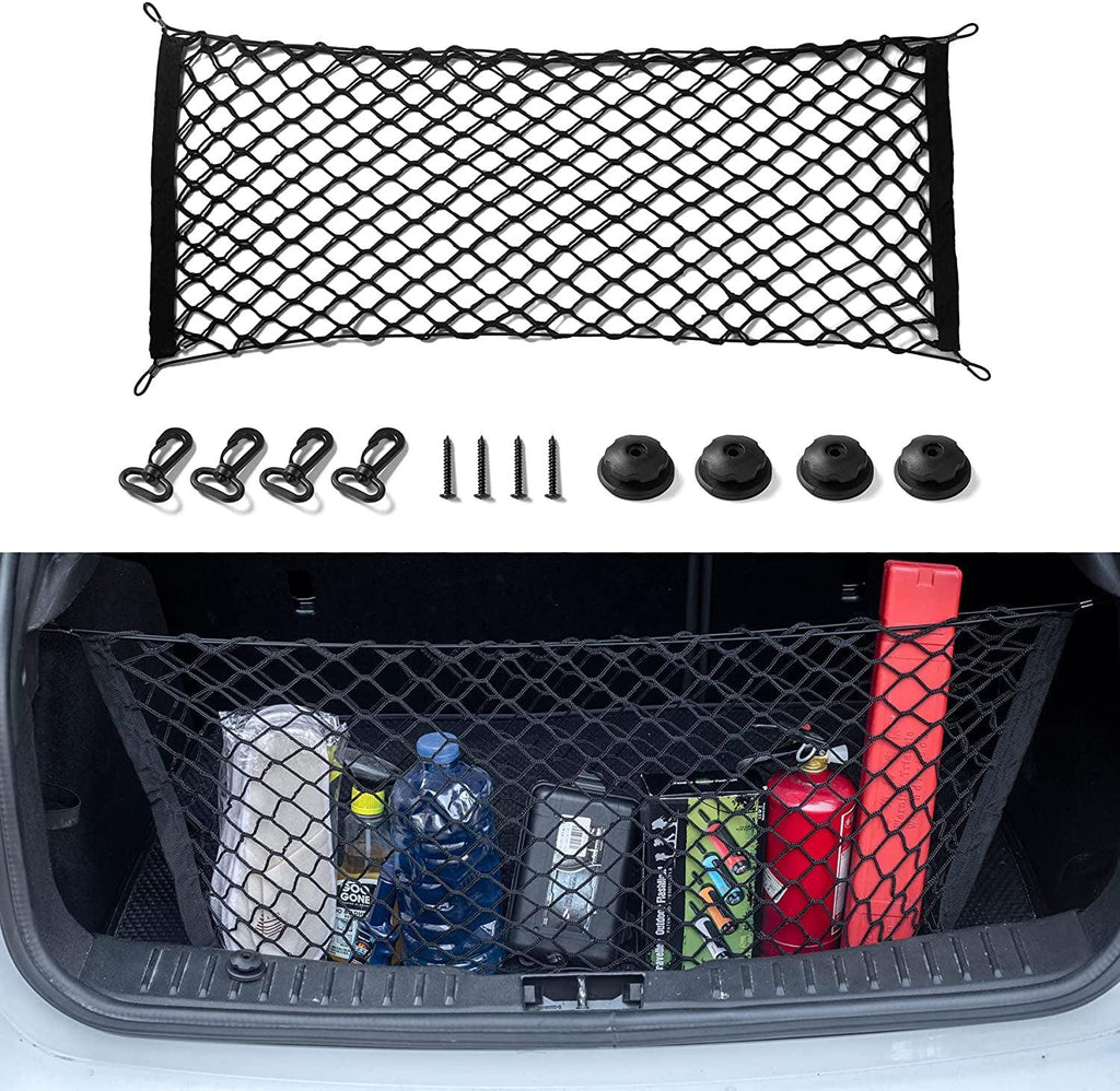 Amiss Cargo Net Stretchable, Car Exterior Accessories, Adjustable Elastic Trunk Storage Net with Hook for Suvs, Cars and Trucks (35.4X15.8 Inch)