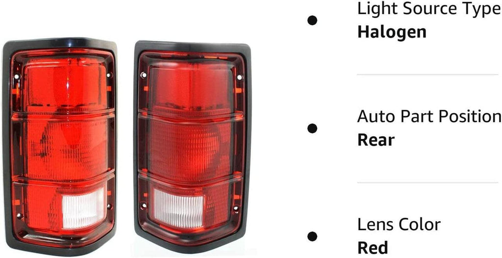 Tail Light Lens and Housing Compatible with 1987-1996 Dodge Dakota Black Trim, from 11-2-1987, Set of 2, Driver and Passenger Side Clear & Red Lens