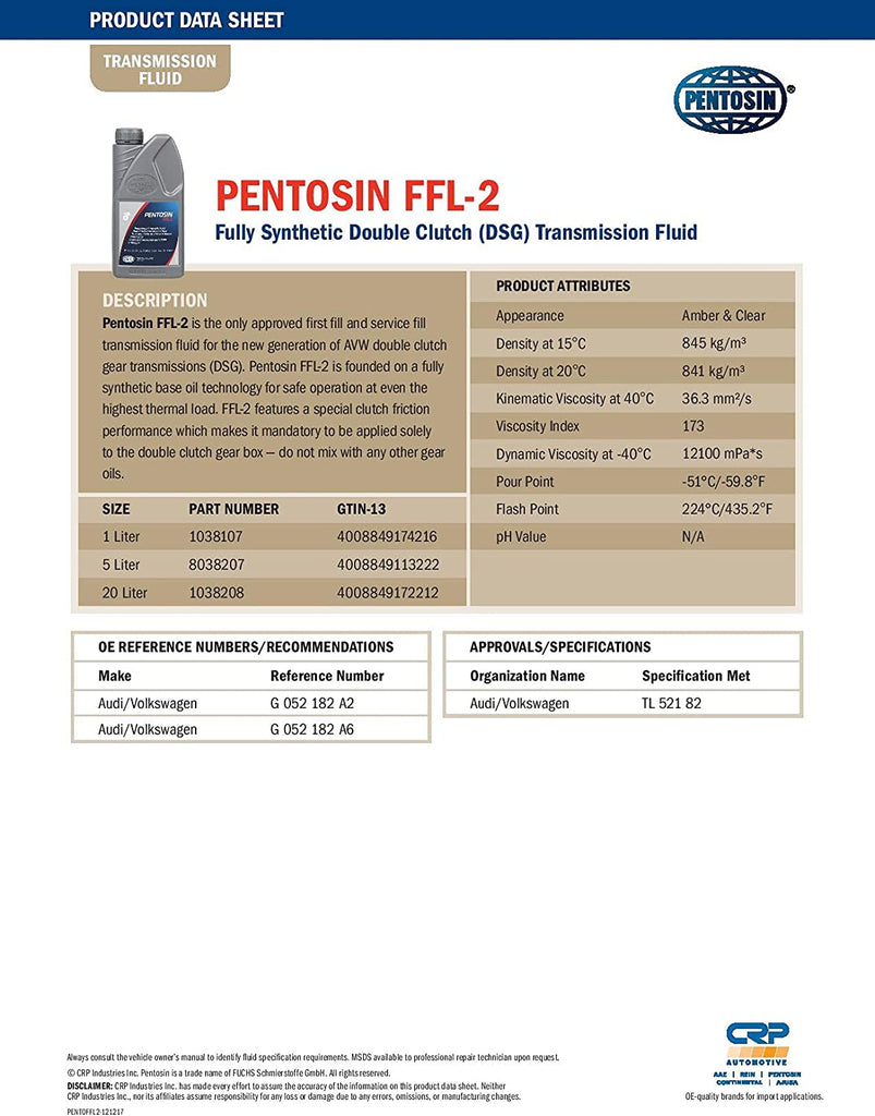 8038207-KIT Audi/Volkswagen 40K Mile DSG Transmission Service Kit with 5L of FFL-2 Double Clutch Transmission Fluid, Filter, and Seals