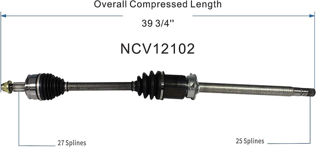 NCV12102 CV Axle Shaft Assembly for Select 2013-16 Dodge Dart - Front Right (Passenger Side)