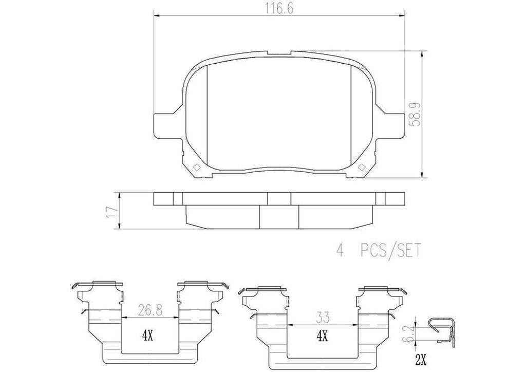 Front Disc Brake Pad Set for Avalon, Solara, ES300, RX300, Camry (P83040N)