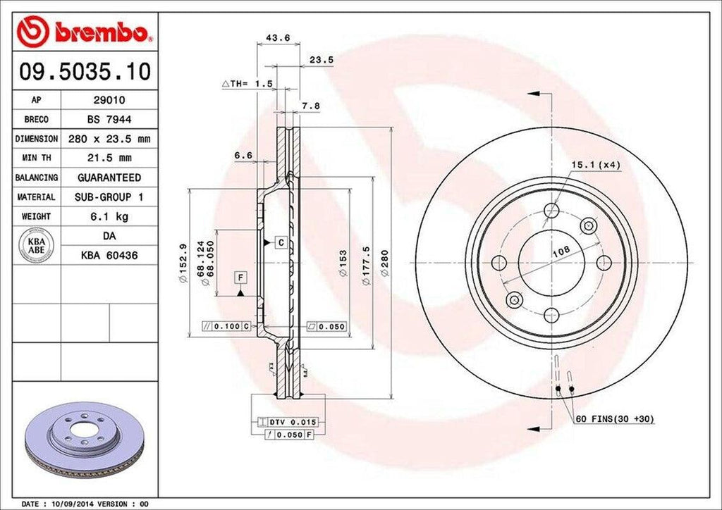 Brembo Front Disc Brake Rotor for 900, 9000 (09.5035.10)