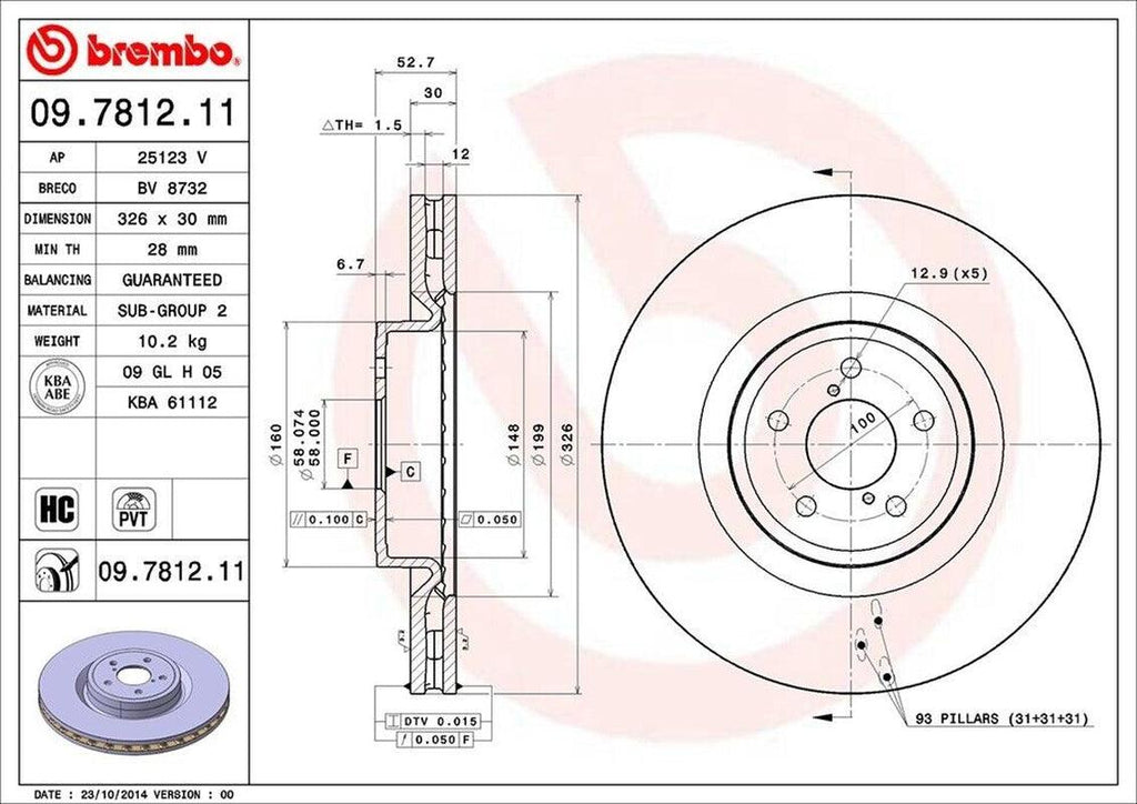 Brembo Front Disc Brake Rotor for 04 Impreza (09.7812.11)