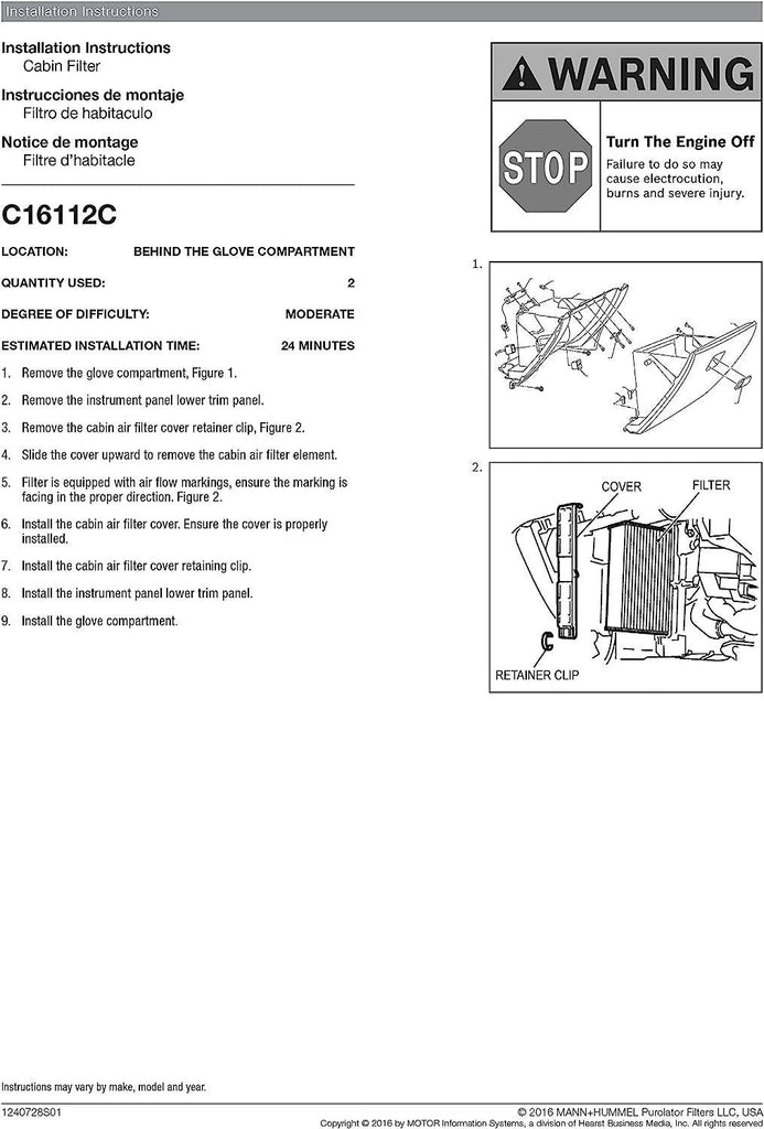C16112C one Advanced Cabin Air Filter Compatible with Select Infiniti and Nissan