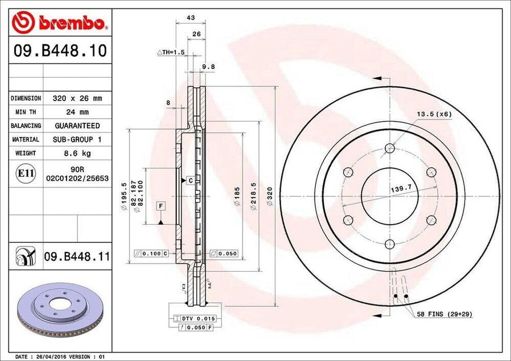 Front Disc Brake Rotor for Titan, QX56, Armada, Pathfinder Armada (09.B448.11)