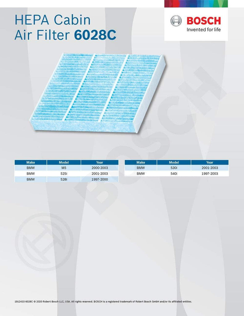6028C HEPA Cabin Air Filter - Compatible with Select BMW 525I, 528I, 530I, 540I, M5