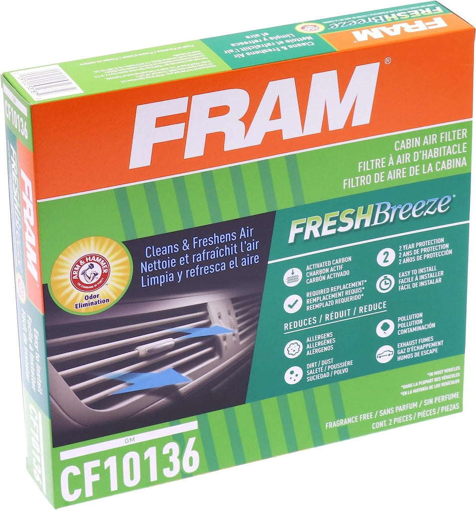 Fresh Breeze Cabin Air Filter Replacement for Car Passenger Compartment W/ Arm and Hammer Baking Soda, Easy Install, CF10136 for GM Vehicles, White