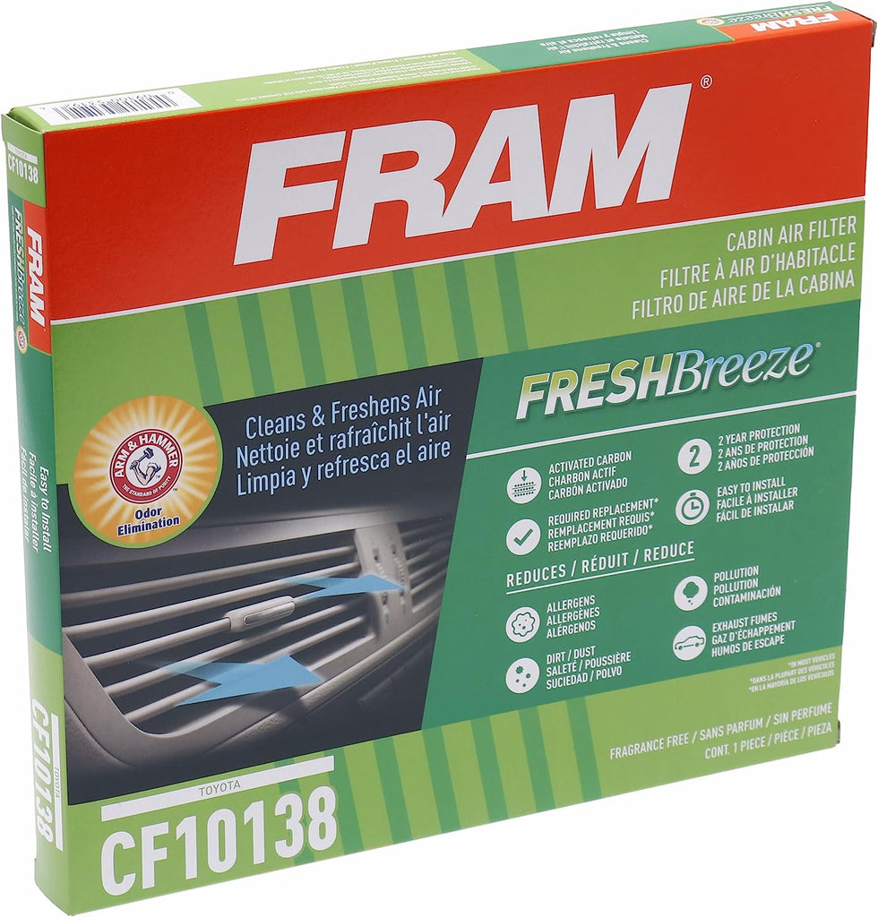 Fresh Breeze Cabin Air Filter with Arm & Hammer Baking Soda, CF10138 for Select Toyota Vehicles , White