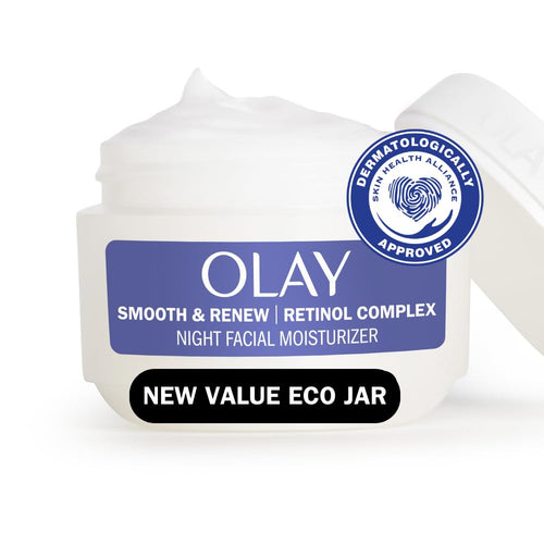 Olay Smooth & Renew Retinol Face Moisturizer, 2 Oz Fragrance Free Night Cream for Fine Lines and Wrinkles with Retinoid Complex, Recyclable Eco Jar Packaging, Value Size