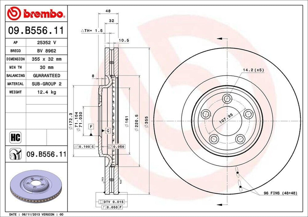 Brembo Front Disc Brake Rotor for Jaguar (09.B556.11)