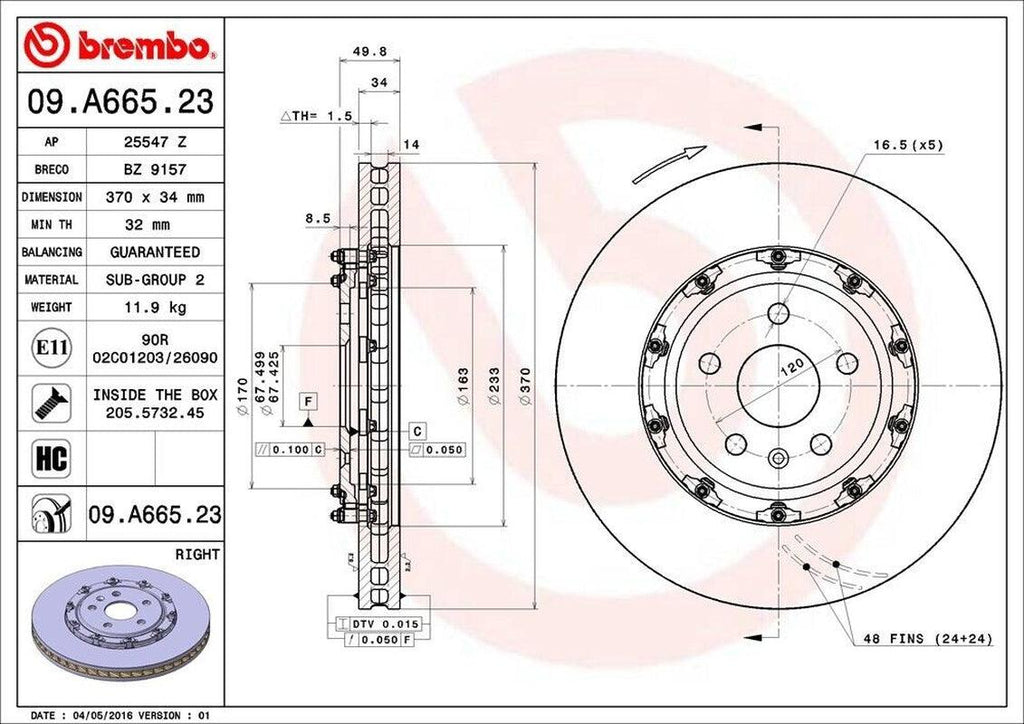 Brembo Front Passenger Side Disc Brake Rotor for CTS, Camaro (09.A665.23)