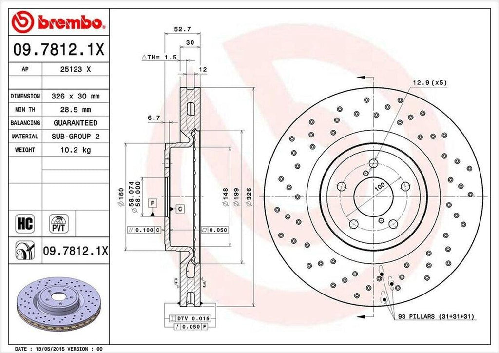 Brembo Front Disc Brake Rotor for 04 Impreza (09.7812.1X)