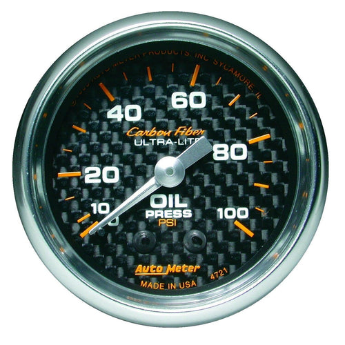 2-1/16 in. OIL PRESSURE 0-100 PSI CARBON FIBER - greatparts