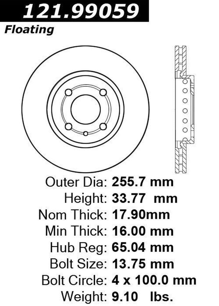 Centric Front Disc Brake Rotor for Gol, Saveiro, Gol Sedan (121.99059)