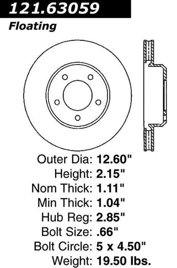 Centric Front Disc Brake Rotor for 300, Challenger, Charger, Magnum (121.63059)