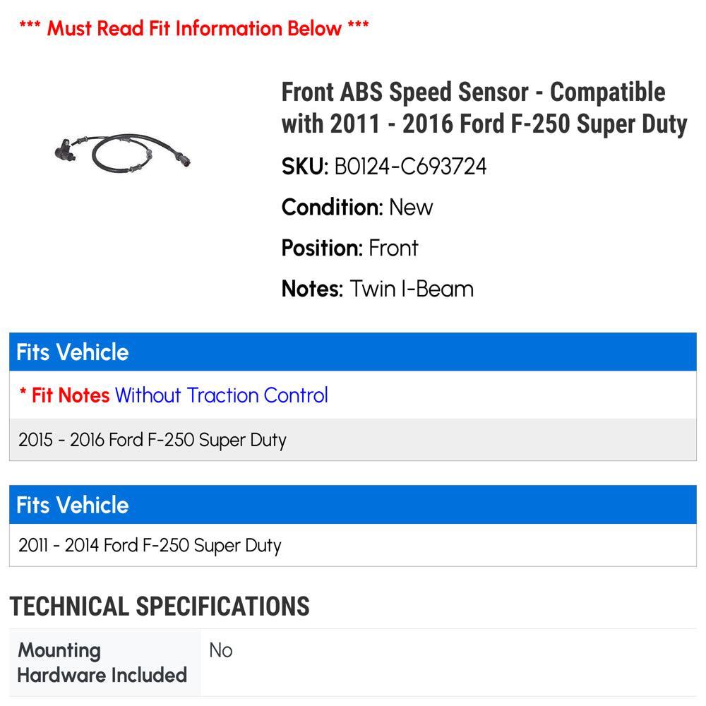 Front ABS Speed Sensor - Compatible with 2011 - 2016 Ford F-250 Super Duty 2012 2013 2014 2015