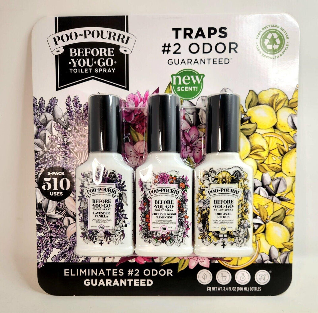 NIB 3 Pack Poo-Pourri Toilet Spray Variety Pack, 3.4 Fl Oz Each, Aerosol Free