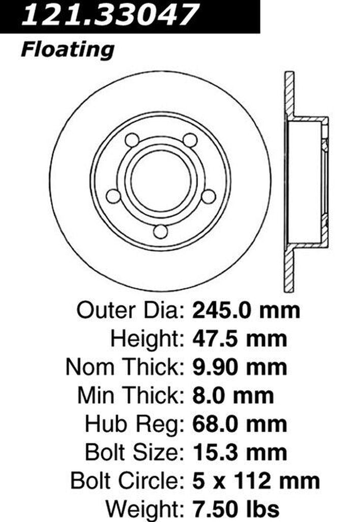 Centric Rear Disc Brake Rotor for Passat, A4 Quattro (121.33047)