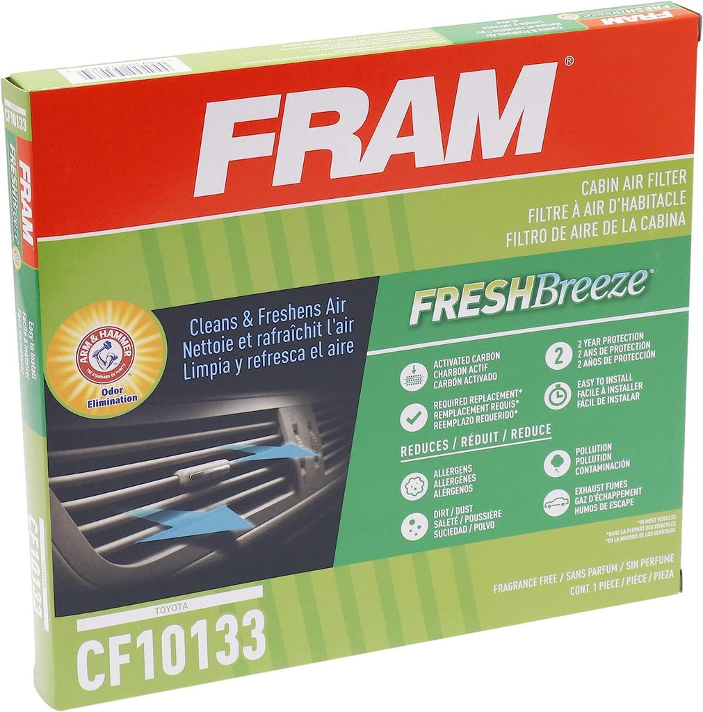 Fresh Breeze Cabin Air Filter Replacement for Car Passenger Compartment W/Arm and Hammer Baking Soda, Easy Install, CF10133 for Select Toyota Vehicles