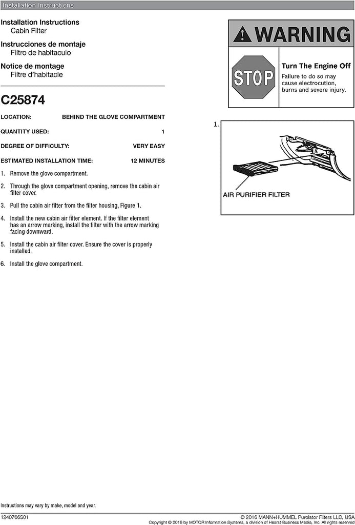 C25874 one Advanced Cabin Air Filter Compatible with Select Mitsubishi Vehicles