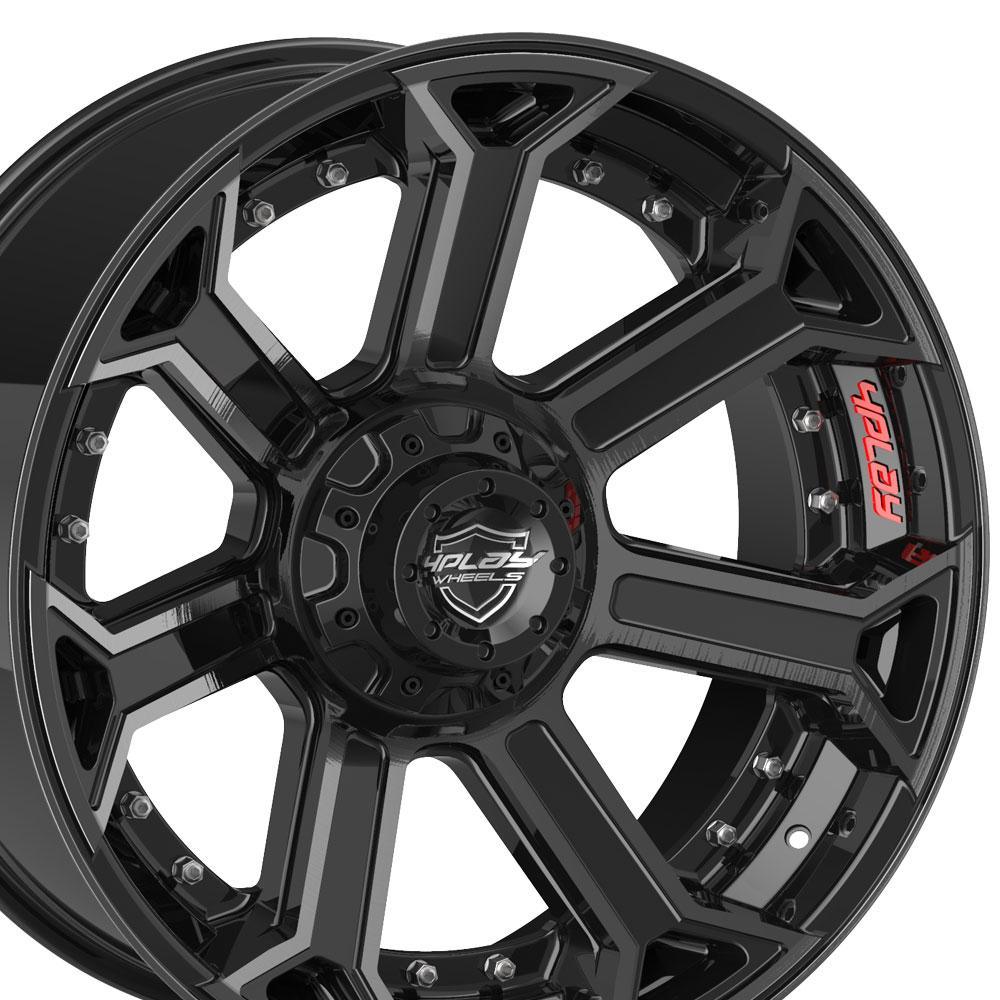 22x12 4PLAY Wheel for Ram-Dodge-Jeep-GM-Ford 4P70 Brushed Black Rim - greatparts