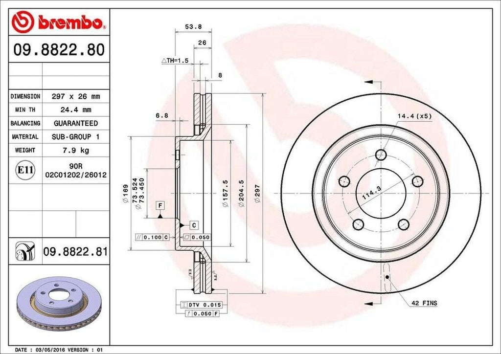 Brembo Front Disc Brake Rotor for 300M, Concorde, Intrepid, LHS (09.8822.81)