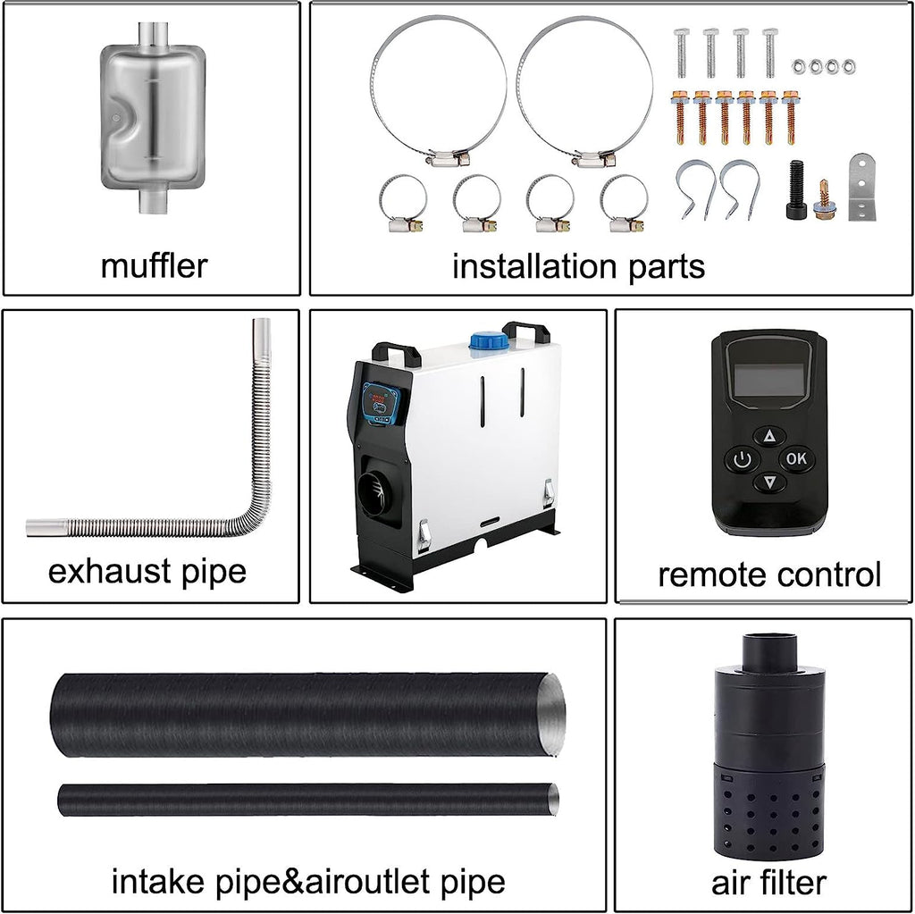 Diesel Air Heater All in One, One Air Outlet, 8KW Diesel Heater 12V, Fast Heating, Diesel Parking Heater with Red LCD Switch, Remote Control for Car, RV Truck, Boat, Campervans and Caravans