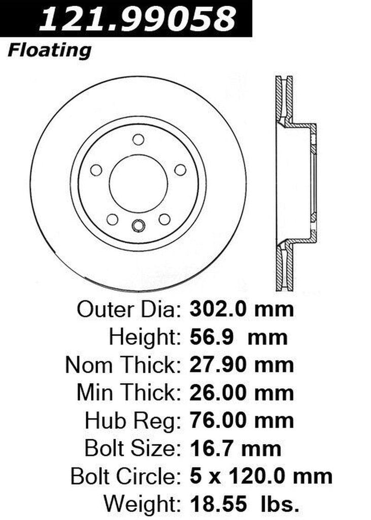 Centric Front Disc Brake Rotor for 11-19 Amarok (121.99058)