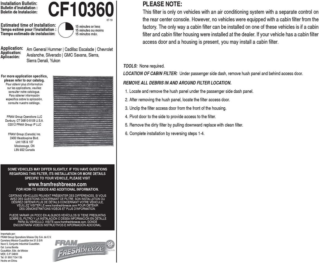 Fresh Breeze Cabin Air Filter Replacement for Car Passenger Compartment W/ Arm and Hammer Baking Soda, CF10360 for Select Cadillac, Chevrolet, GMC and Hummer Vehicles , White, 1 Count (Pack of 1)