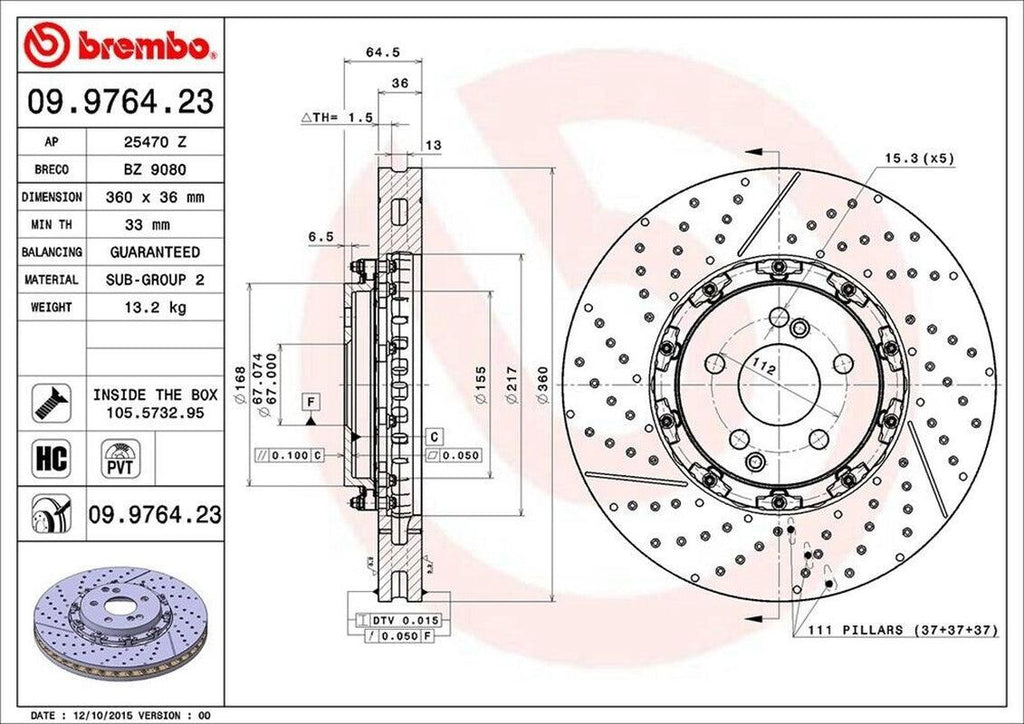 Brembo Front Disc Brake Rotor for Mercedes-Benz (09.9764.23)