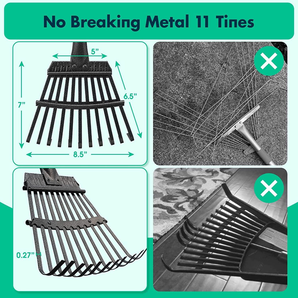 Garden Rake,60 Inch Heavy Duty Small Rake 11 Metal Tines -8.5 Inch Wide, Adjustable Steel Handle,Garden Leaf Rake for Collecting Debris among Flower Beds, Delicate Plants, Lawns ,Yards