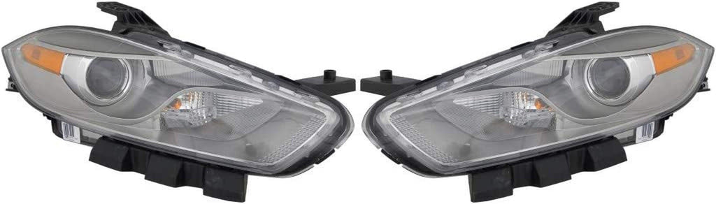 Compatible with Dodge Dart Headlight 2013 14 15 2016 Driver and Passenger Side Pair Front Chrome Trim HID Type for CH2518144 | 68081391AE