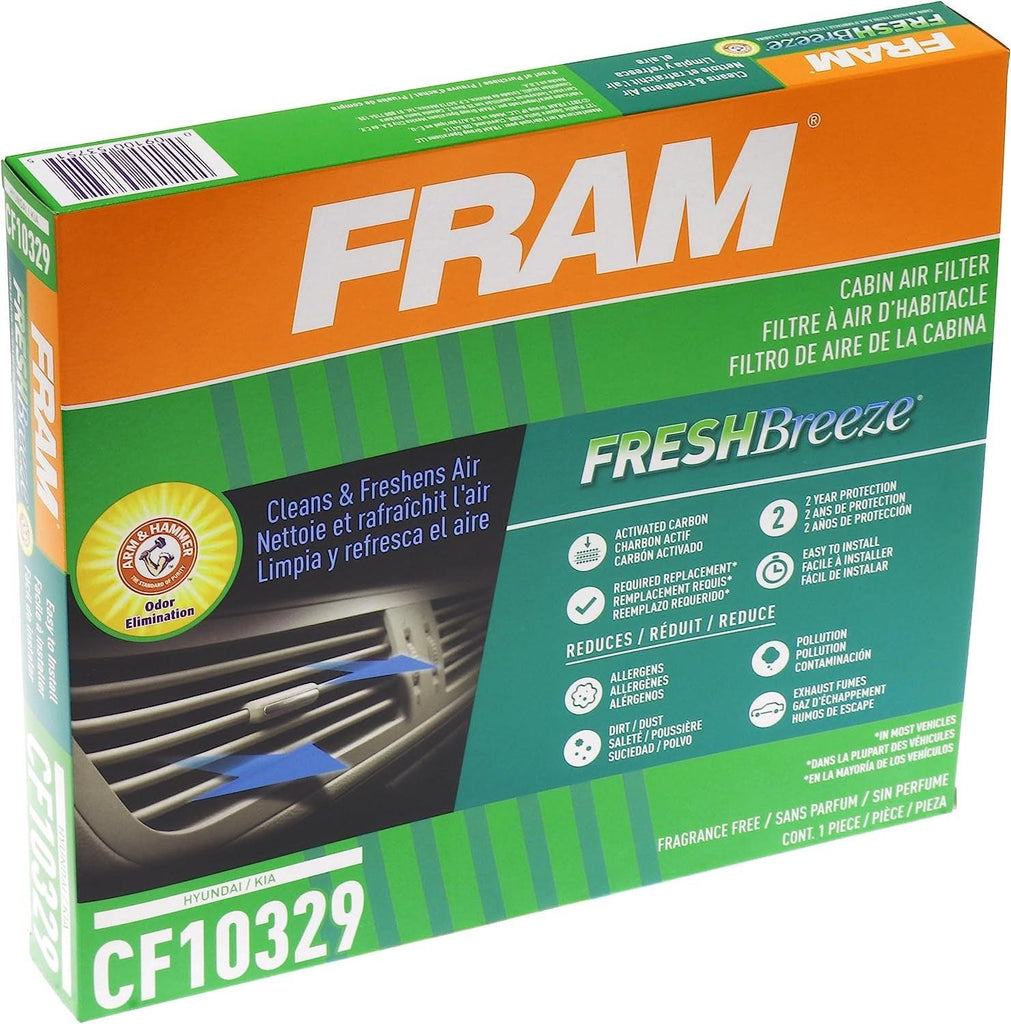 Fresh Breeze Cabin Air Filter Replacement for Car Passenger Compartment W/ Arm and Hammer Baking Soda, Easy Install, CF10329 for Select Hyundai and Kia Vehicles