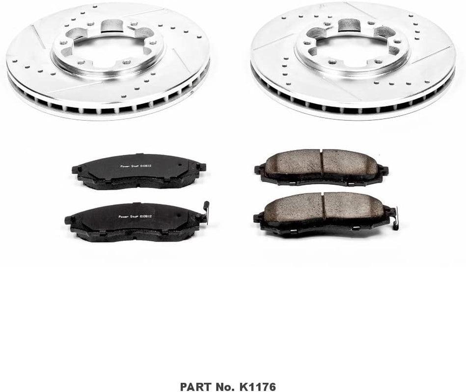 K1176 Front Z23 Carbon Fiber Brake Pads with Drilled & Slotted Brake Rotors Kit