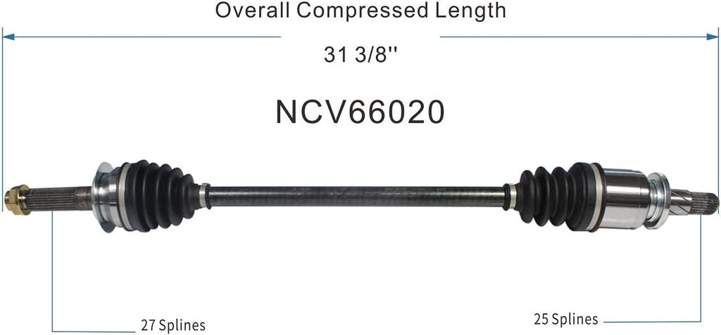 NCV66020 CV Axle Shaft Assembly for Select Subaru Crosstrek, Forester, Impreza, WRX, WRX Sti, XV Crosstrek - Rear Left or Right (Driver or Passenger Side)