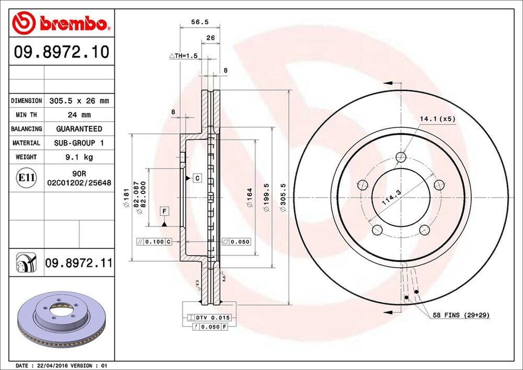 Brembo Front Disc Brake Rotor for Explorer, Mountaineer (09.8972.11)