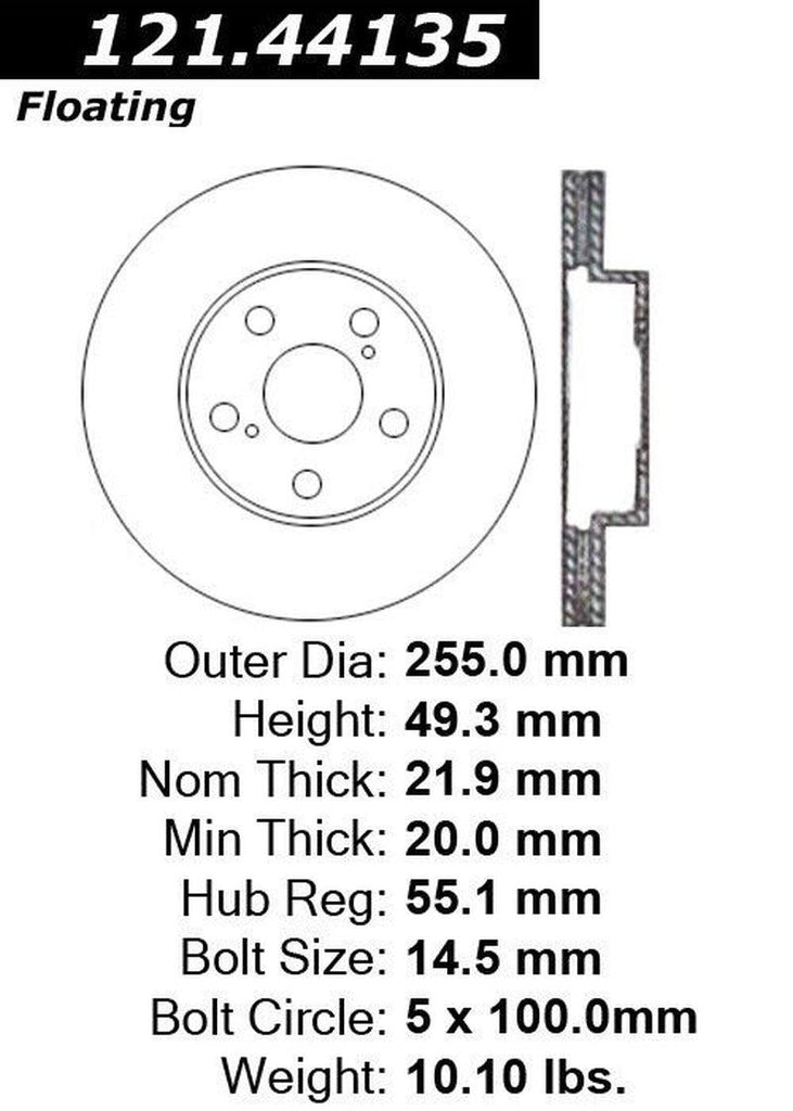 Centric Front Disc Brake Rotor for 04-09 Prius (121.44135)