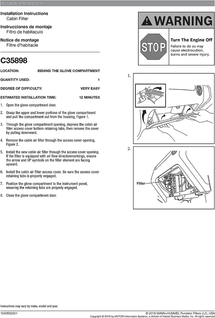 C35898 one Advanced Cabin Air Filter Compatible with Select General Motors Vehicles