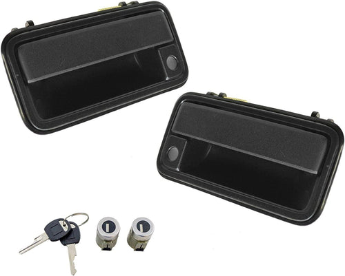 Front Black Exterior outside Door Handle with Lock Cylinder Kit Compatible with CK Truck