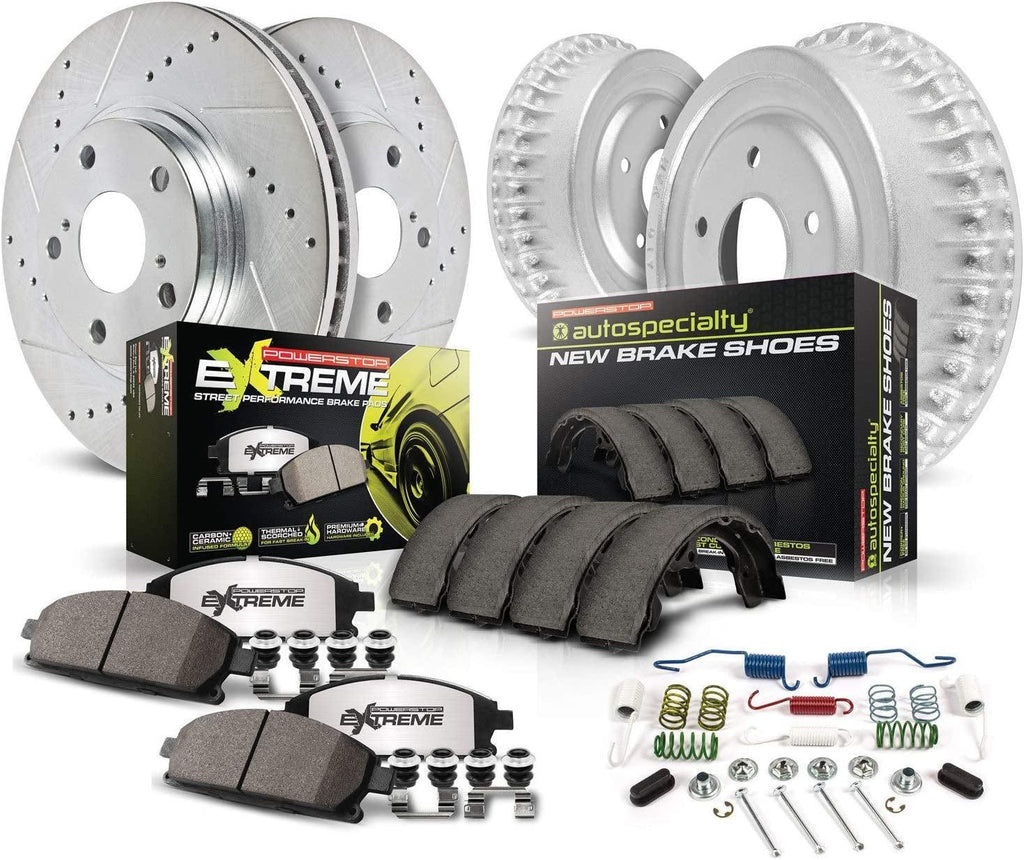 K15085DK-26 Front and Rear Z26 Carbon Fiber Brake Pads with Drilled & Slotted Brake Drums Kit