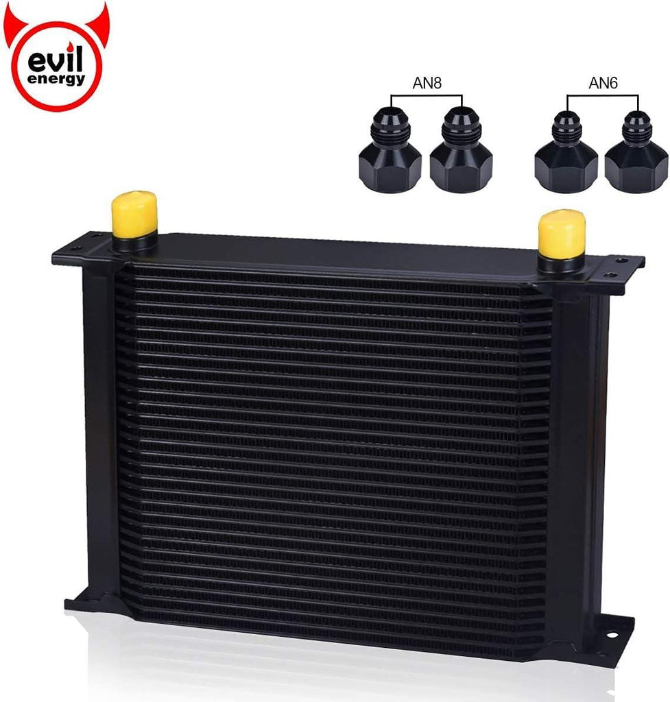 30 Row AN10-10AN Stacked Plate Oil Cooler 6AN 8AN Adapter Universal Engine Transmission Bundle with 6AN 3/8" Fuel Line Hose Fitting Kit Braided Nylon Stainless Steel Oil Gas CPE 20FT Black