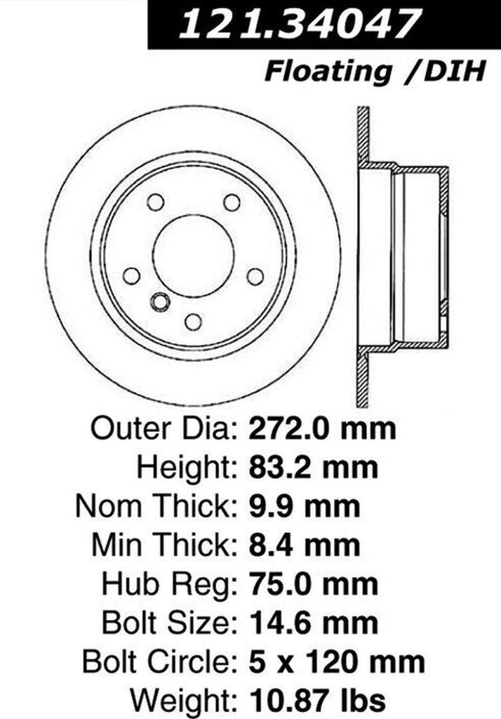 Centric Rear Disc Brake Rotor for 1996-2002 BMW Z3 (121.34047)