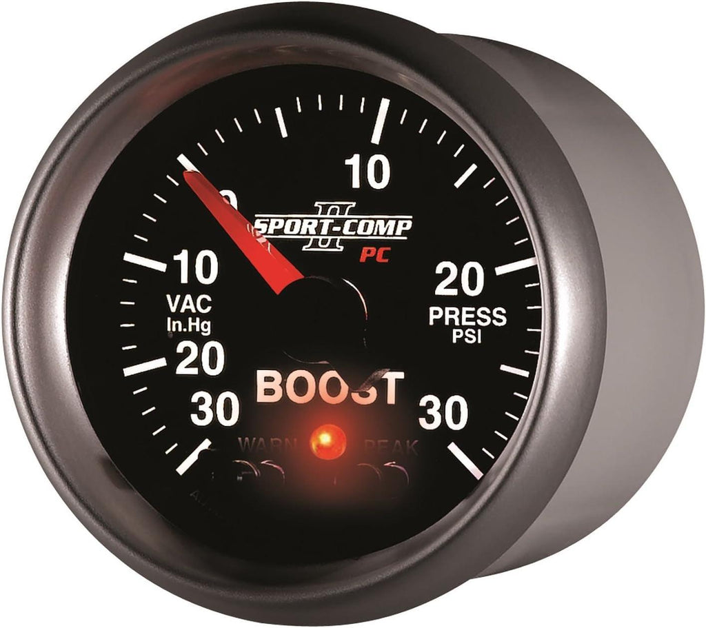 3677 Sport-Comp II PC 2-1/16" 30 In. Hg/30 PSI Full Sweep Electric Vacuum/Boost Gauge Peak and Warn with Electronic Control