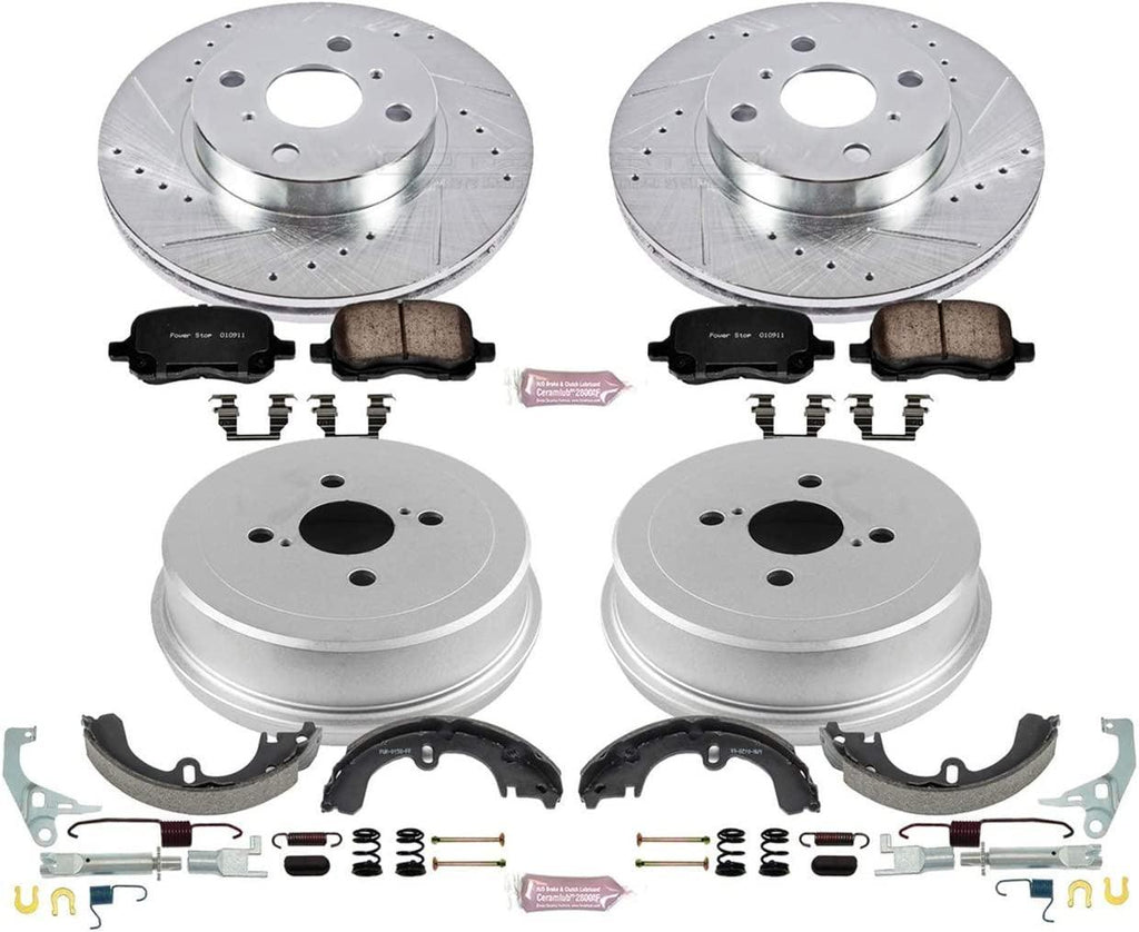 K15078DK Front and Rear Z23 Carbon Fiber Brake Pads with Drilled & Slotted Brake Drums Kit